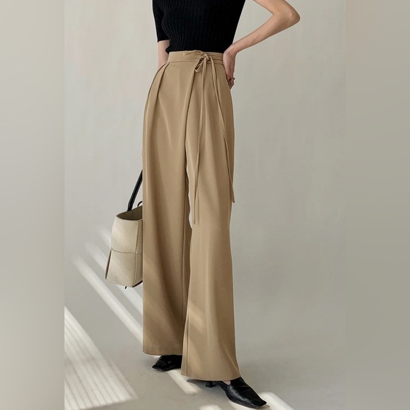 Commense Pants - Commense Tie Waist Flowy Wide Leg Dress Pants, Size S
